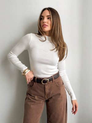 Enza Ribbed Long Sleeve in Ivory
