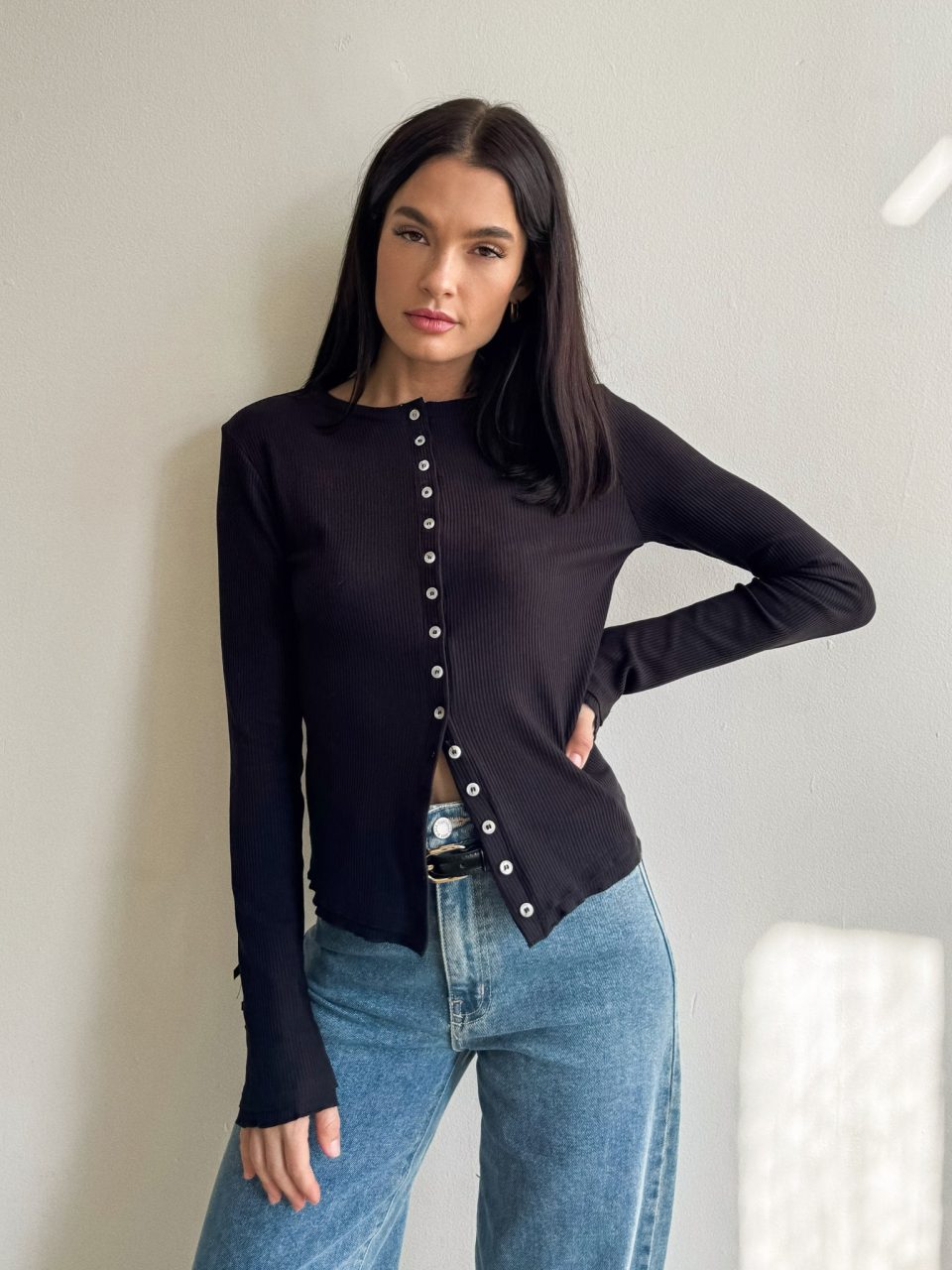 Calla Ribbed Top in Black