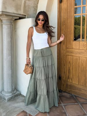 Short and Sweet Tiered Skirt in Olive
