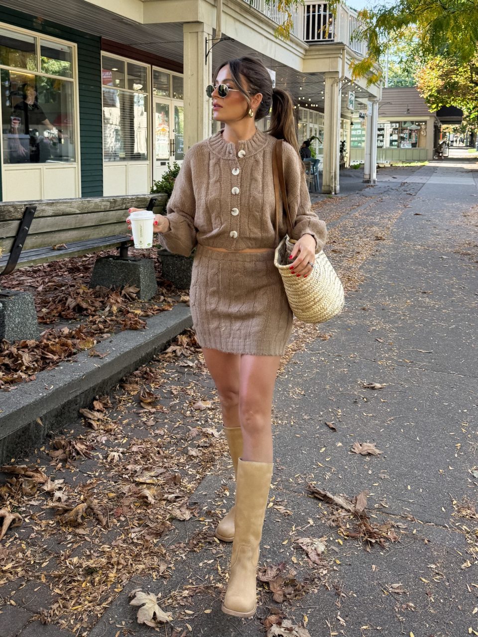 Arlo Cable Knit Mini Skirt in Latte