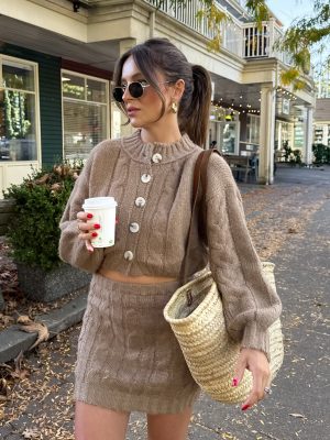 Arlo Cable Knit Mini Skirt in Latte