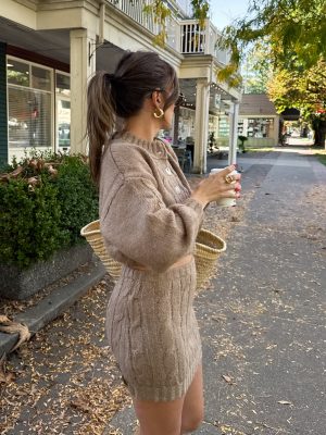 Arlo Cable Knit Mini Skirt in Latte