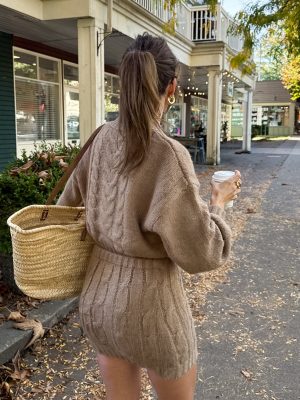 Arlo Cable Knit Mini Skirt in Latte