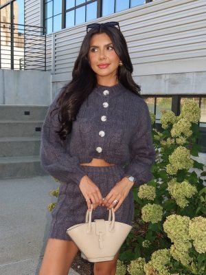 Arlo Cable Knit Mini Skirt in Charcoal